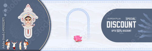 Happy Durga Puja, Sale, Banner, Background, Durga Puja, Offer, with vector Illustration Art,
