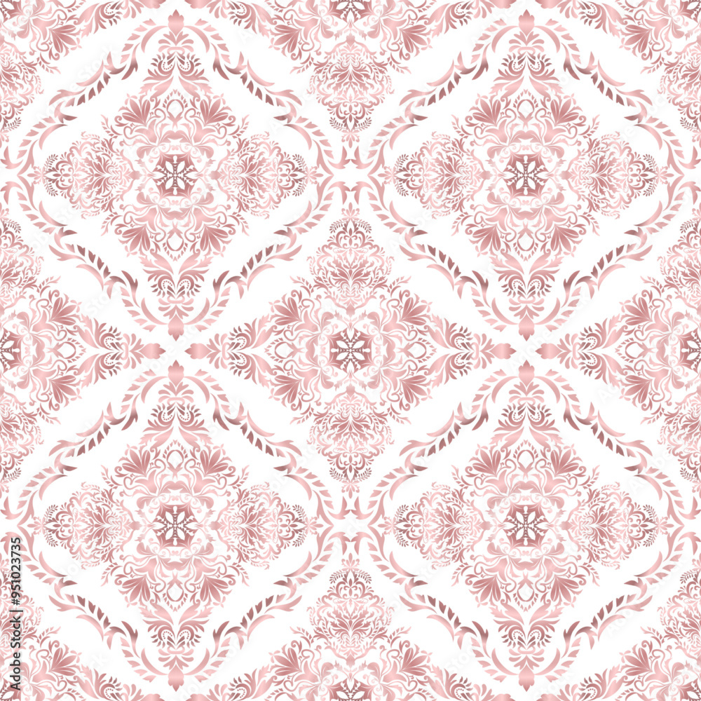Fototapeta premium Classic Damask seamless pattern, Vintage design, element style, rose gold floral ornament, Luxury Ornamental lace tracery, wallpaper, Traditional background, Vector Illustration for Textile Design