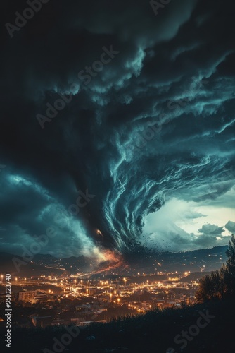 Majestic Storm Clouds Over Illuminated City