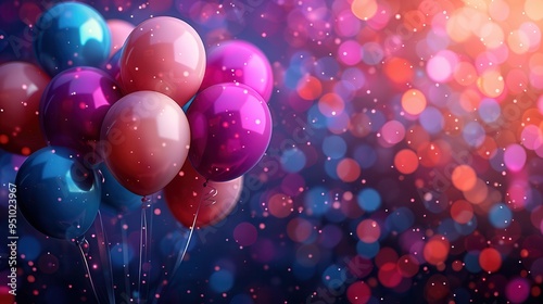 Festive Birthday Celebration Background with Vibrant Balloons for Copy Space