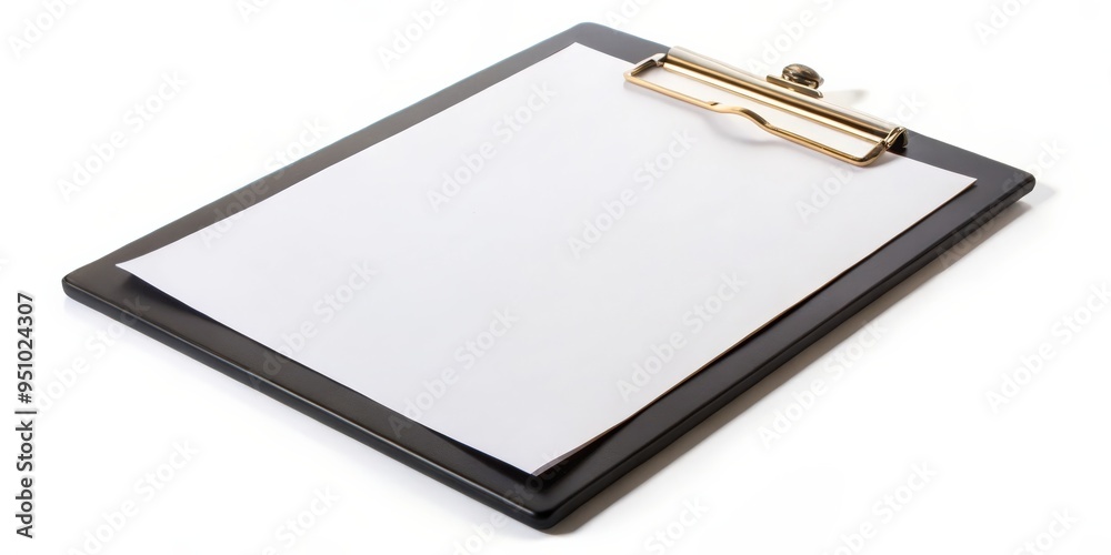 A black clipboard isolated on a white background with blank paper for copy space A black clipboard isolated on a white background with blank paper for copy space