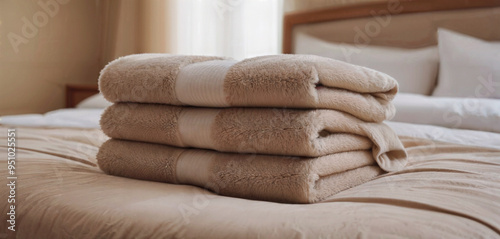 Stack of Soft Towels on a Bed