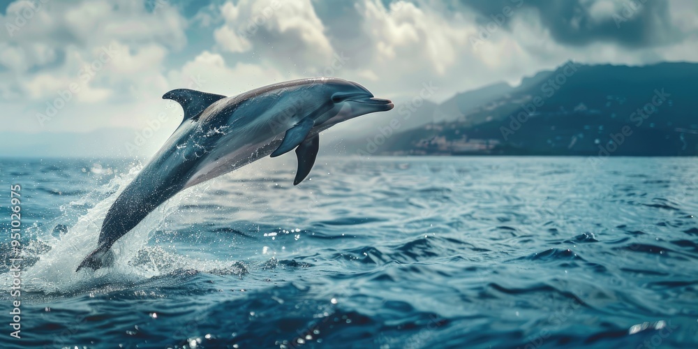 Fototapeta premium Bottlenose dolphin preparing to leap into the air
