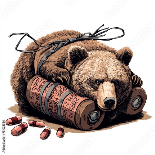 A brown bear trapped inside a metal sphere with numbers and symbols. photo