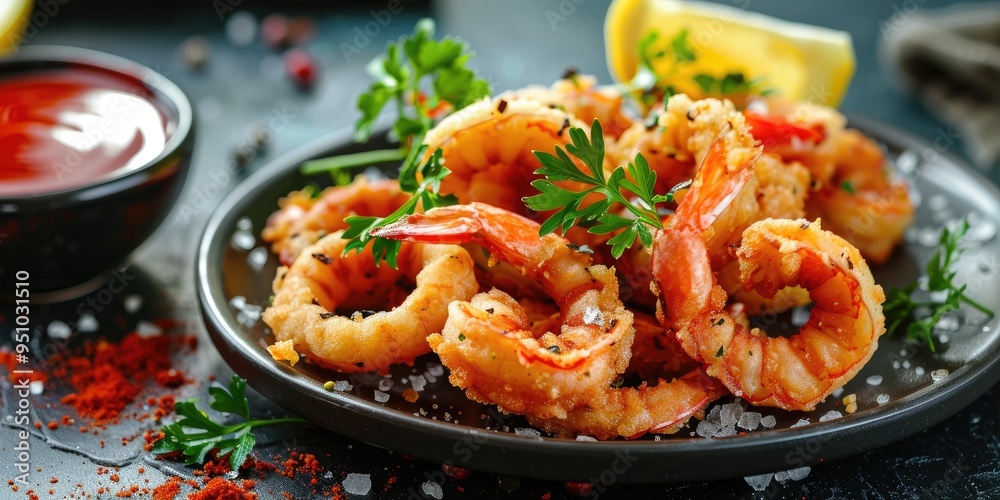 Fried calamari rings and shrimp a delicacy from the sea Fried calamari rings and shrimp a delicacy from the sea