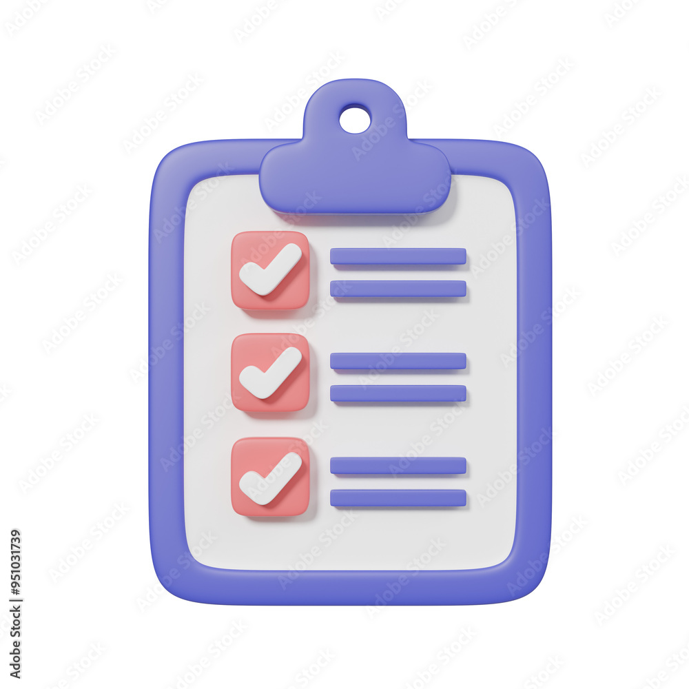 3D illustration with notepad or business analysis document with checkboxes of business data integrity and analysis concept isolated on transparent background.