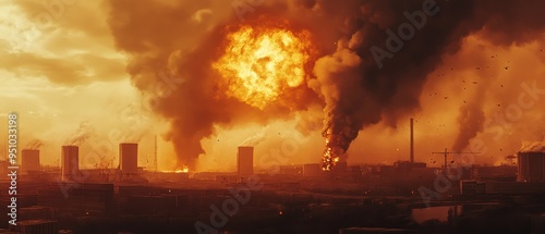 Fiery Explosion in Urban Landscape