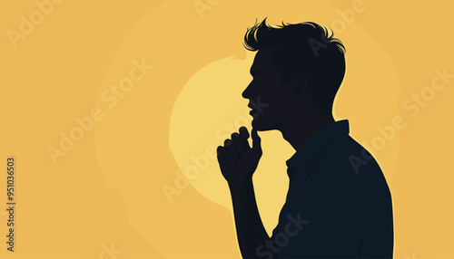 Silhouette of a man deep in thought against a warm yellow background.