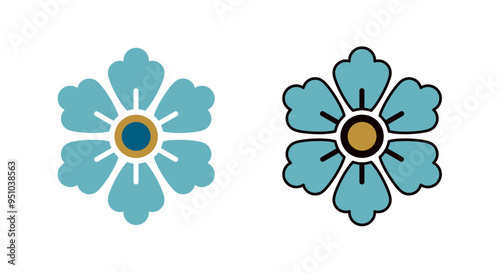 かわいい和風の花のアイコン＿家紋風＿水色＿線画