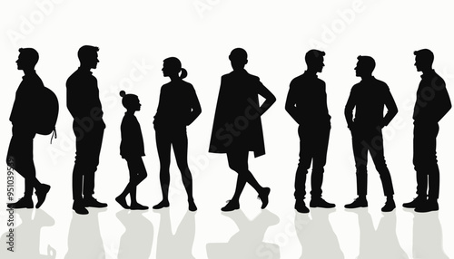 Silhouettes of diverse individuals standing in various poses, representing various ages and genders.