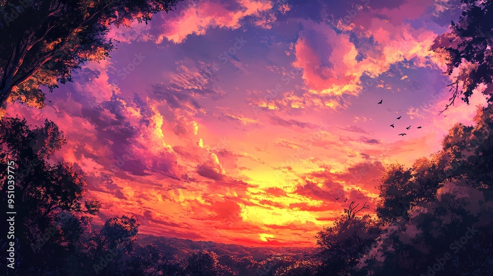 Obraz premium Early morning sunrise illuminating a vast valley