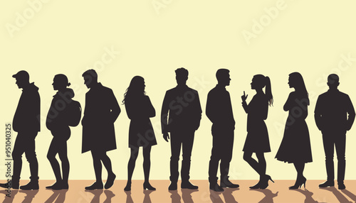 Silhouettes of diverse men and women standing in a row against a light background.