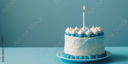 Minimalist white and blue birthday cake design for your celebration message. photo