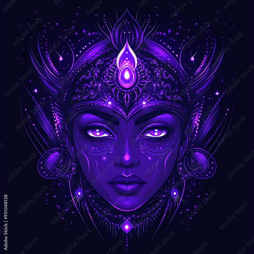 A Purple and Black Abstract Face with Intricate Design A Purple and Black Abstract Face with Intricate Design
