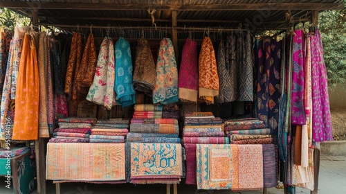Wallpaper Mural A marketplace stall with a diverse array of fabrics, showcasing the rich textile heritage of different cultures. Torontodigital.ca