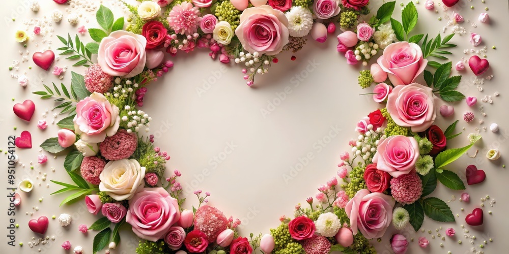Frame filled with heart and floral elements perfect for celebrating love and romance Frame filled with heart and floral elements perfect for celebrating love and romance