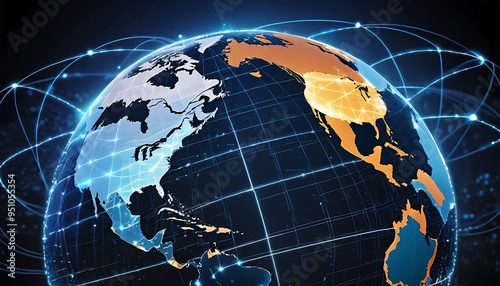 image of a glowing globe with digital lines connecting various continents, symbolizing global connectivity