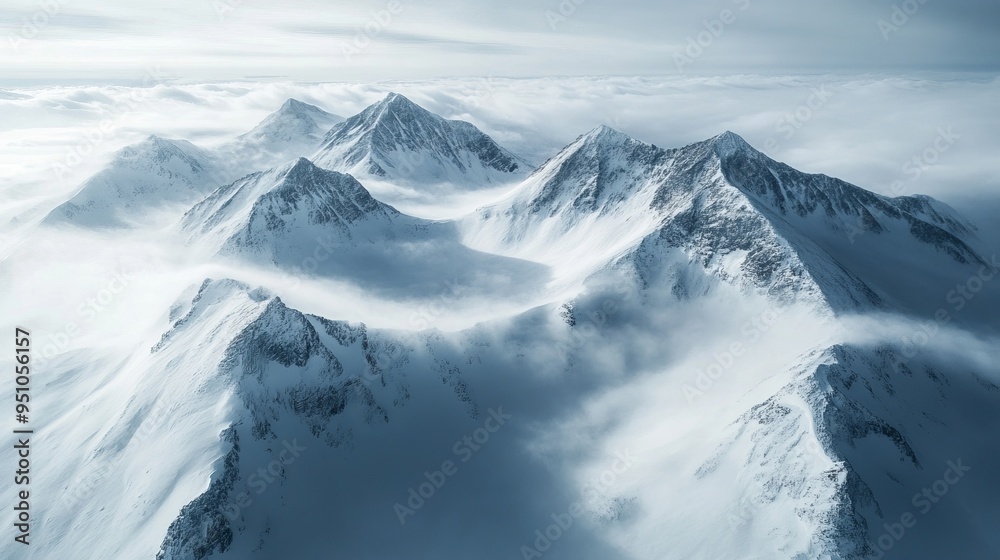 Snowy Mountain Landscape: An Aerial View in Soft Winter Tones Snowy Mountain Landscape: An Aerial View in Soft Winter Tones