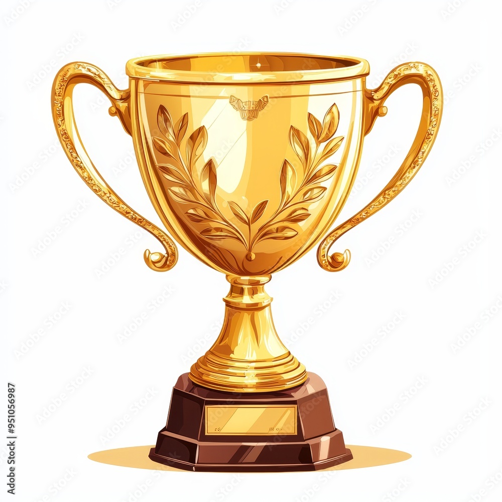 Fototapeta premium Golden trophy cup, success, achievement, winner, clipart, white background, high quality