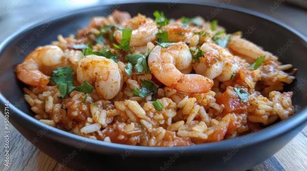 Shrimp and rice dish with cilantro. Delicious and flavorful meal perfect for food blogs and recipe websites. Shrimp and rice dish with cilantro. Delicious and flavorful meal perfect for food blogs and recipe websites.