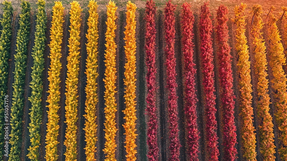 Obraz premium Autumnal Vineyard: Aerial View of Vibrant Foliage