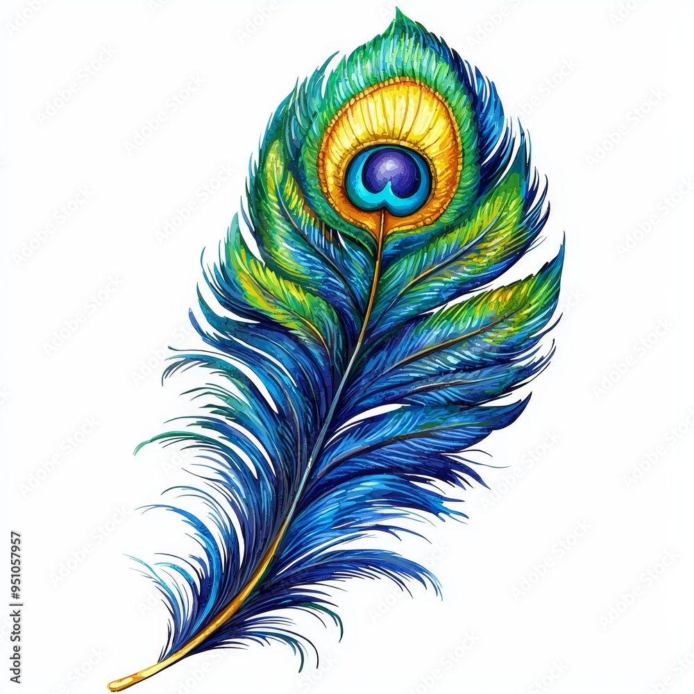 Obraz premium Vibrant peacock feather, beauty, elegance, bird, clipart, white background, high quality