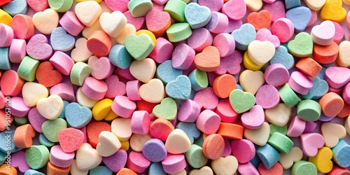 Close up of blank candy hearts for Valentine's Day gift or romantic gesture