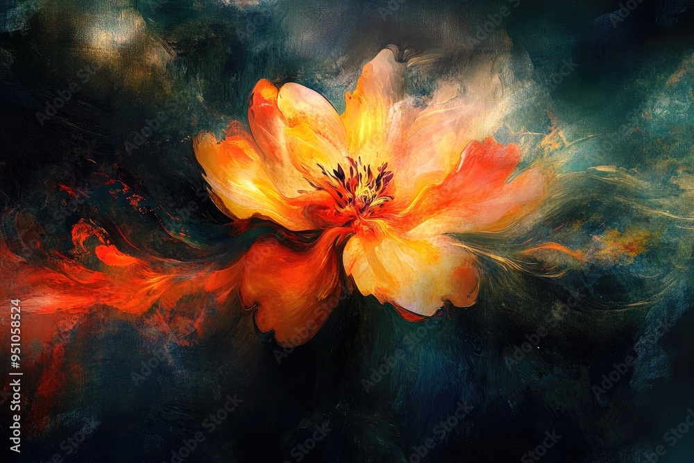 Abstract Painting of a Flower with Orange and Yellow Petals Abstract Painting of a Flower with Orange and Yellow Petals