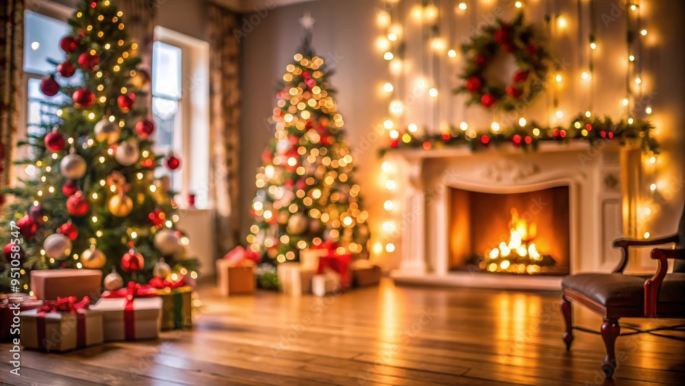 Blurred Christmas room with empty decorations and copy space Blurred Christmas room with empty decorations and copy space