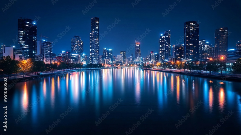 City Lights and Reflections: A Nighttime Long Exposure on the River City Lights and Reflections: A Nighttime Long Exposure on the River