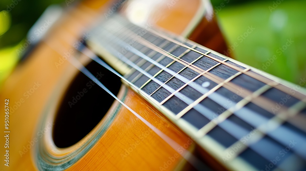 Obraz premium Guitar Strings Gleaming in Natural Light: A Close-Up Masterpiece