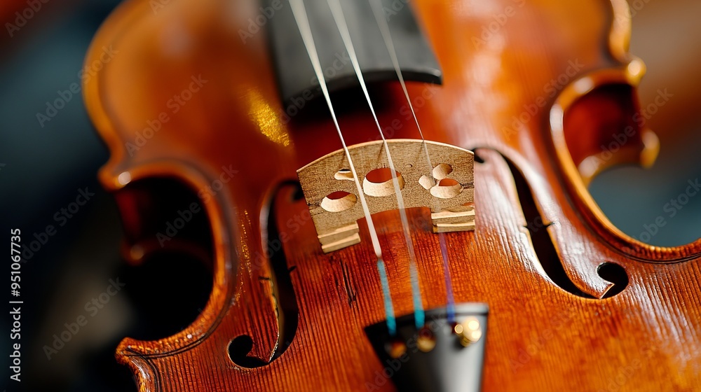Violin Strings: Close-Up Detail of Rich Wood Grain and Fretboard Violin Strings: Close-Up Detail of Rich Wood Grain and Fretboard