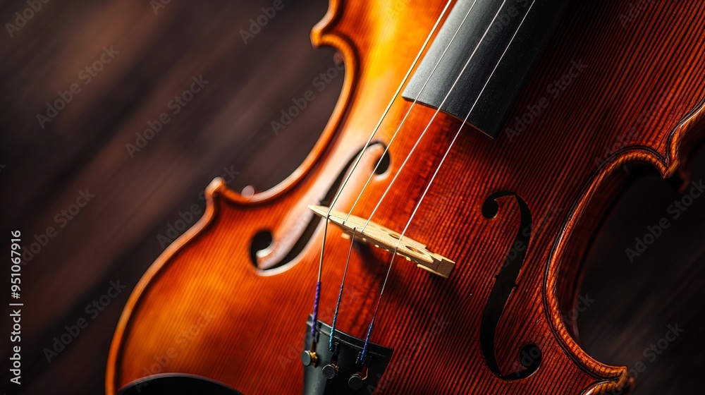 Fototapeta premium Intricate Wood Grain and Gleaming Strings: A Close-up Violin Portrait