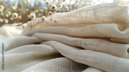 Hypoallergenic fabric. Hypoallergenic eco friendly linen and cotton fabric for tablecloths clothes home textiles bed linen. Textile concept. Fabric concept.
