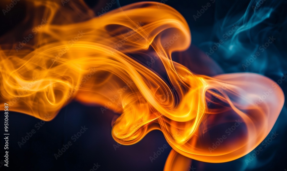 A photo of swirling smoke illuminated by soft golden light against a dark background A photo of swirling smoke illuminated by soft golden light against a dark background