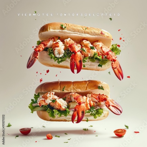 two sandwiches with lobsters and lettuce on them photo