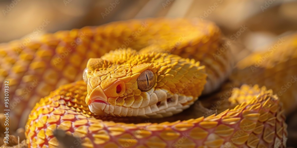 Fototapeta premium Close-up image of a venomous desert snake known as the horned viper.