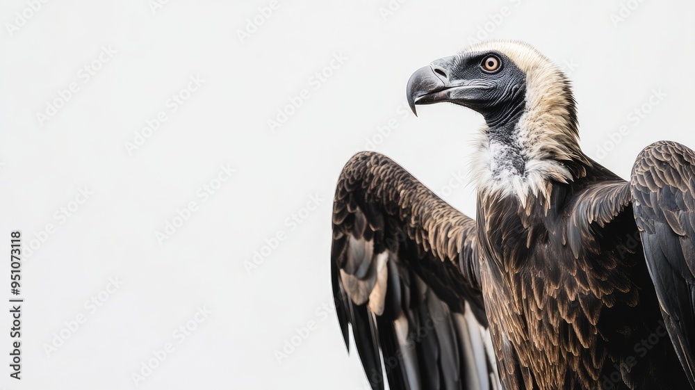 Obraz premium Majestic vulture with outstretched wings and sharp beak staring vigilantly to right