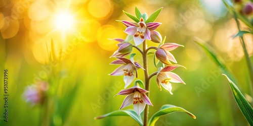 Blooming marsh helleborine orchid in Estonian nature during summer photo