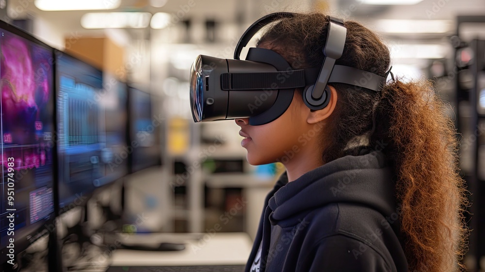 A student using a VR headset to explore a virtual science lab, showcasing the role of technology in immersive learning. A student using a VR headset to explore a virtual science lab, showcasing the role of technology in immersive learning.