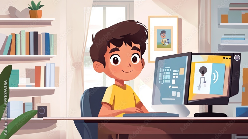 A student using AI-based software to study at home, demonstrating the impact of technology on personalized learning. A student using AI-based software to study at home, demonstrating the impact of technology on personalized learning.