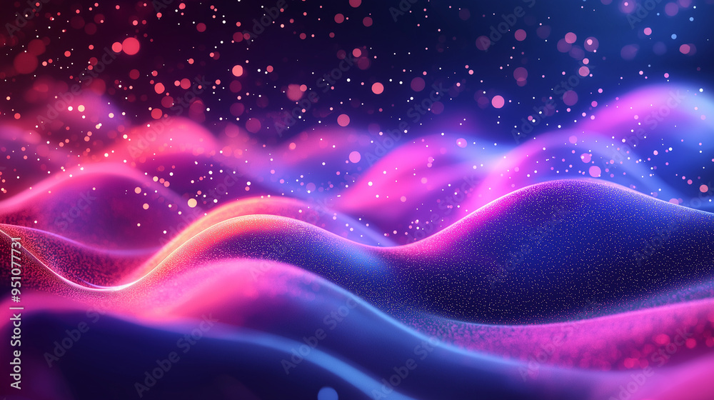 Fototapeta premium Glowing abstract shapes floating in a virtual space, digital glowtime, innovative and futuristic