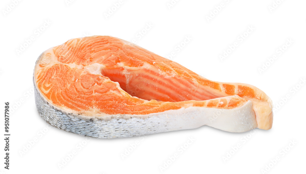 One fresh salmon steak isolated on white One fresh salmon steak isolated on white