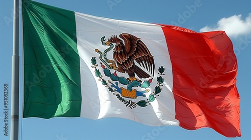 Flag of Mexico waving in the wind. Mexico flag. Mexican flag. MX flag.