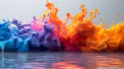 Featuring a colourful wild colour splash isolated on a white background. Created a vivid visual experience with different colours. Ink concept. Colourful concept. Art concept.