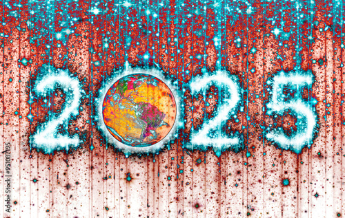 2025 Earth and Star Clusters - 3D Illustration
