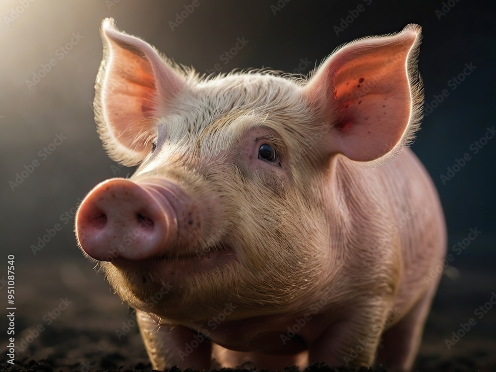 Close-up portrait of a piglet, dark background Close-up portrait of a piglet, dark background