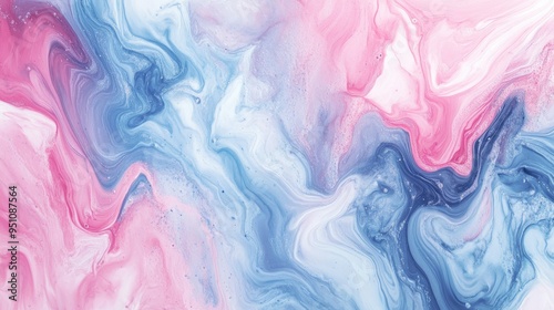 A fluid abstract background with marbled patterns in soft pinks and blues, creating a calming and artistic visual, ideal for creative projects.