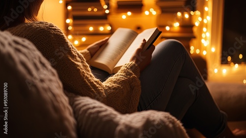 Cozy Reading Nook: Intimate Space of Concentration and Comfort, Stacks of Books, and Inviting Warm Lighting. Ideal for Personal Retreat and Literary Delight

 photo