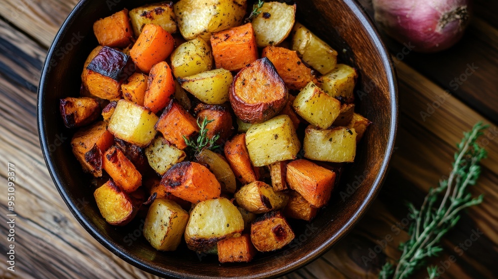 Delicious Roasted Root Vegetables in Bowl Delicious Roasted Root Vegetables in Bowl